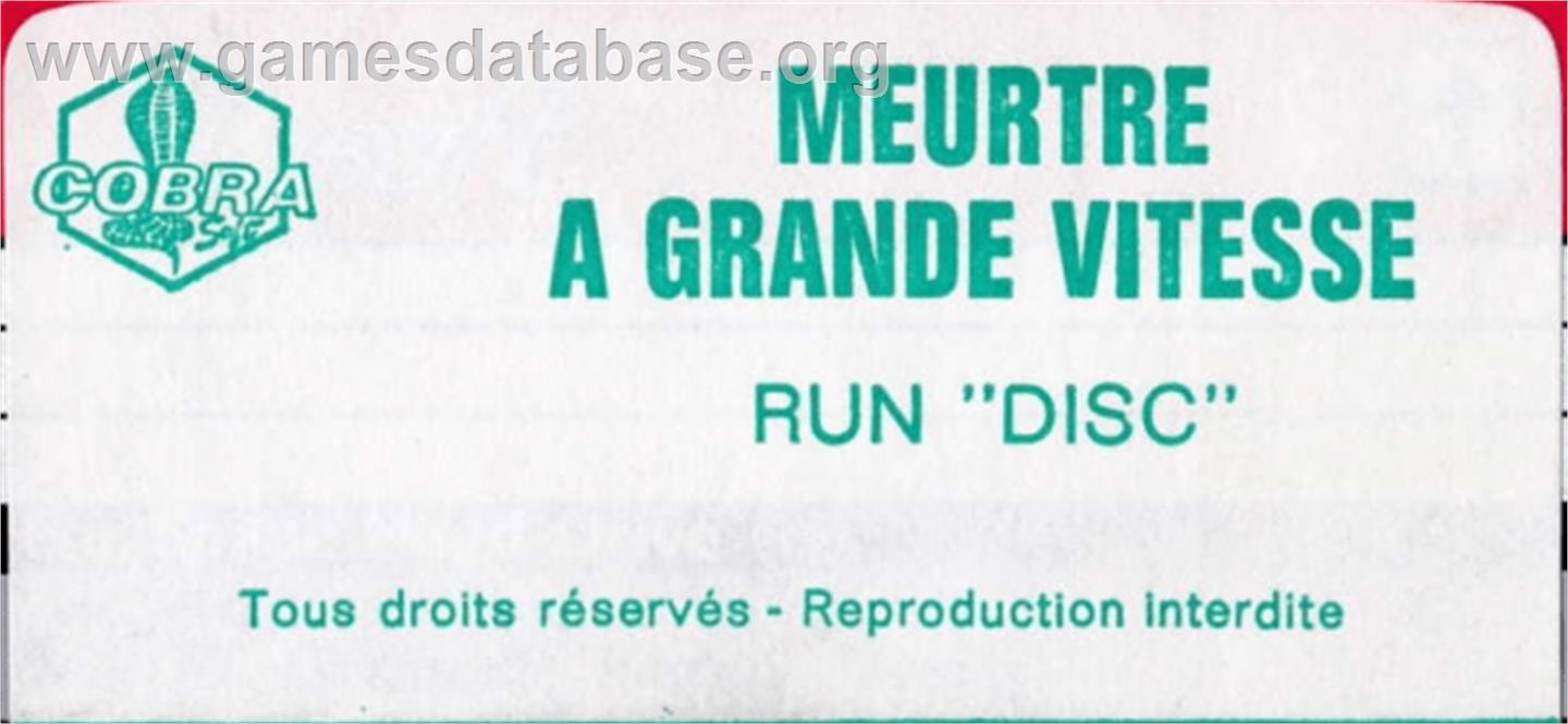 Meurtre A Grande Vitesse - Amstrad CPC - Artwork - Cartridge Top